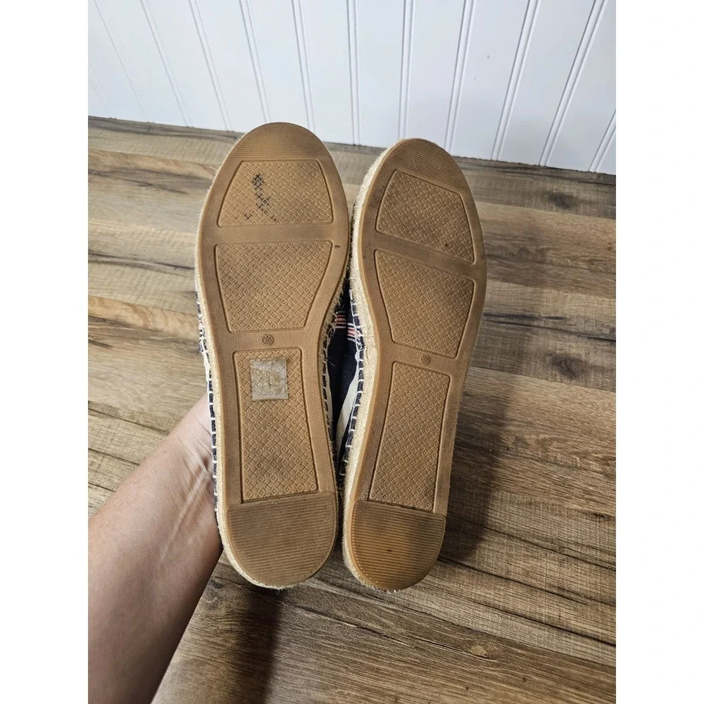 Tory Burch Red Blue White Stripe Cap Toe Leather Espadrilles 10.5 Nautical